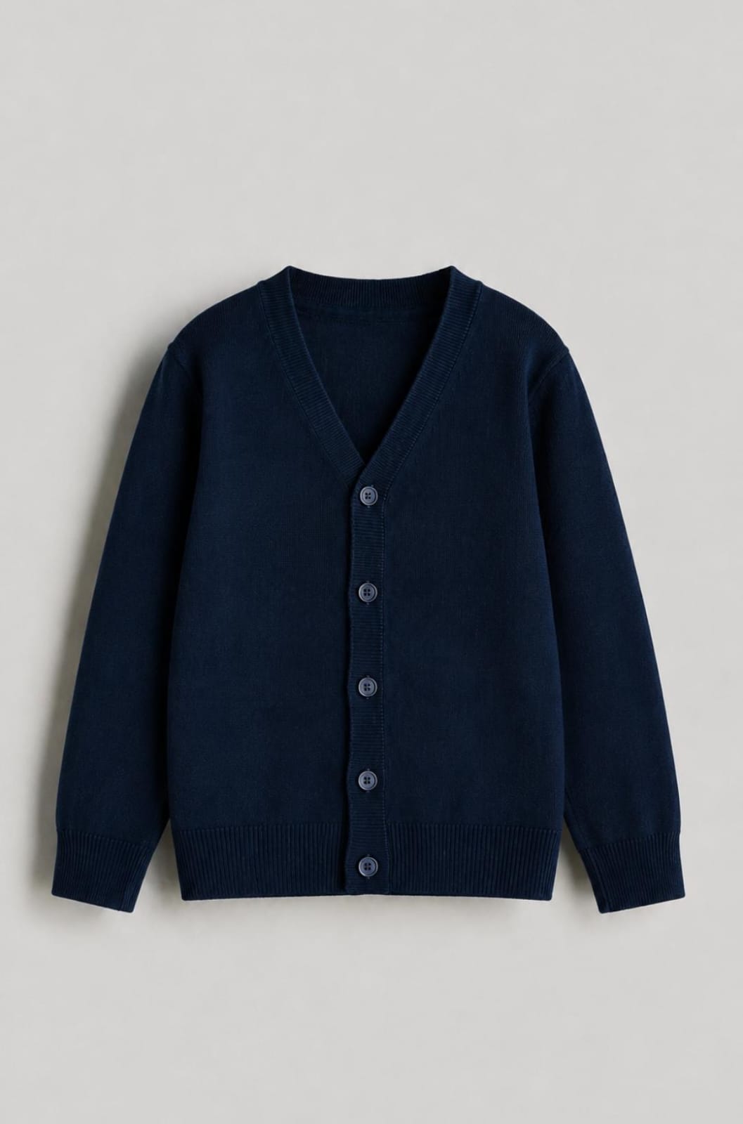 Classic Navy Fine-Knit V-Neck Cardigan