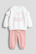 Believe in Yourself Pink & Ivory Girls’ Tracksuit Set
