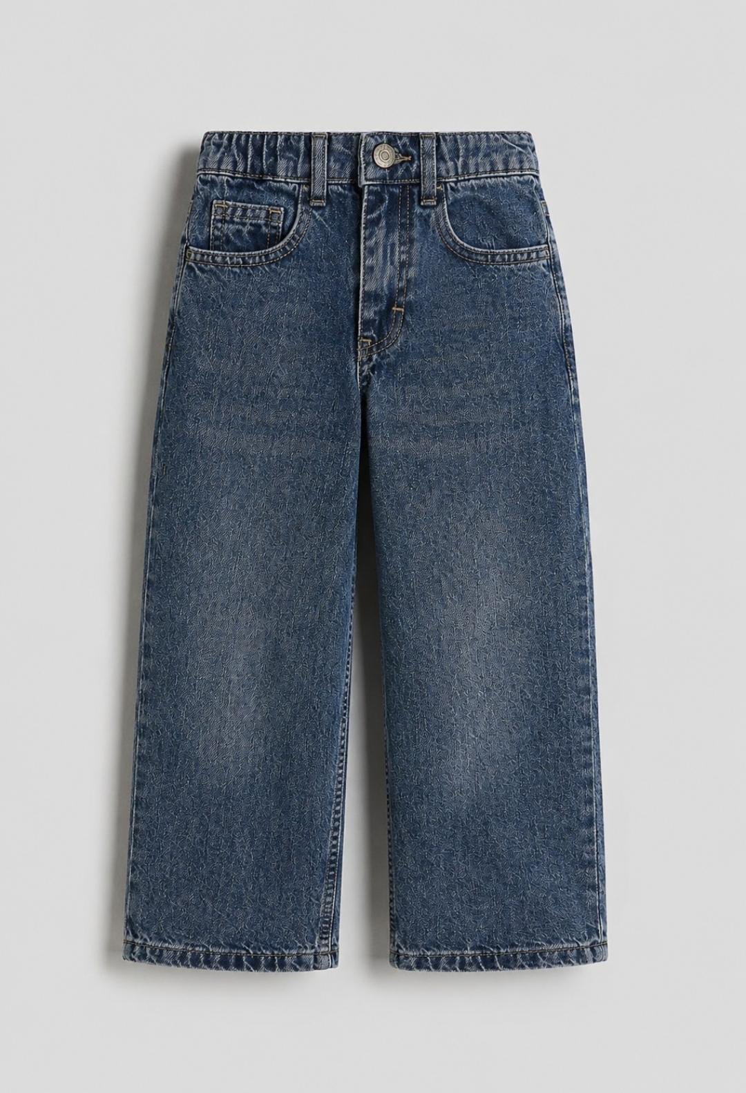 Wide-Leg Washed Denim Jeans –Dark Blue