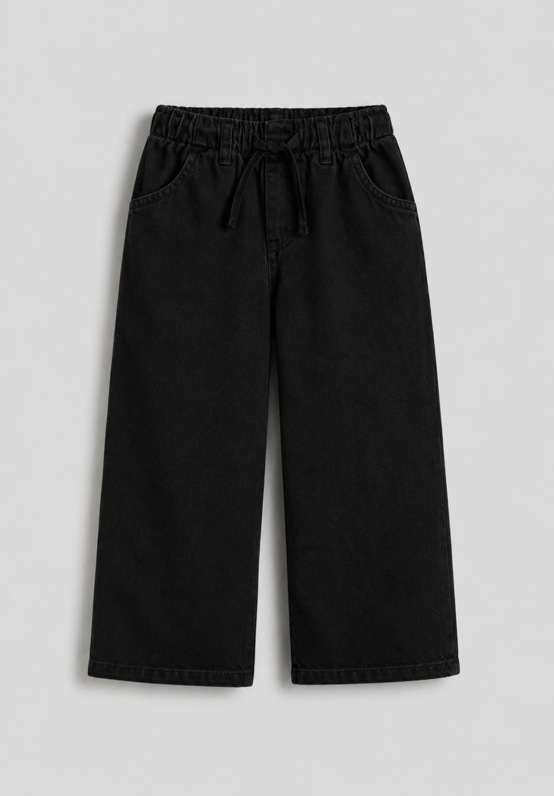 Black Wide-Leg Drawstring Jeans