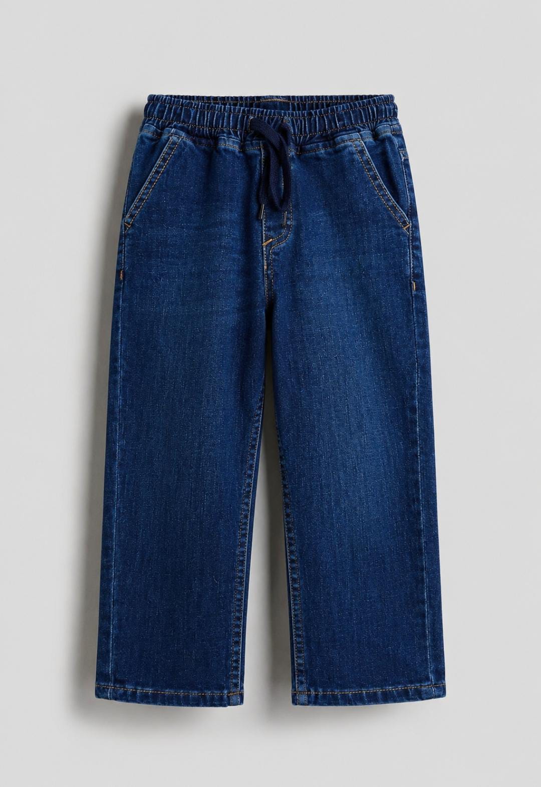Dark Blue Elastic Waist Denim Jeans