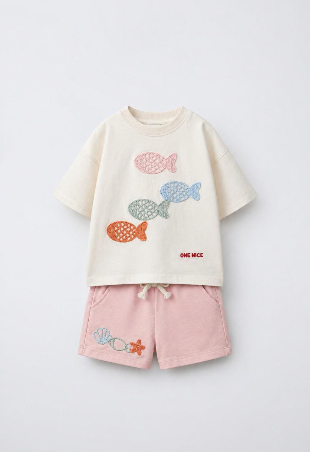 Pastel Fish Embroidered Summer Set