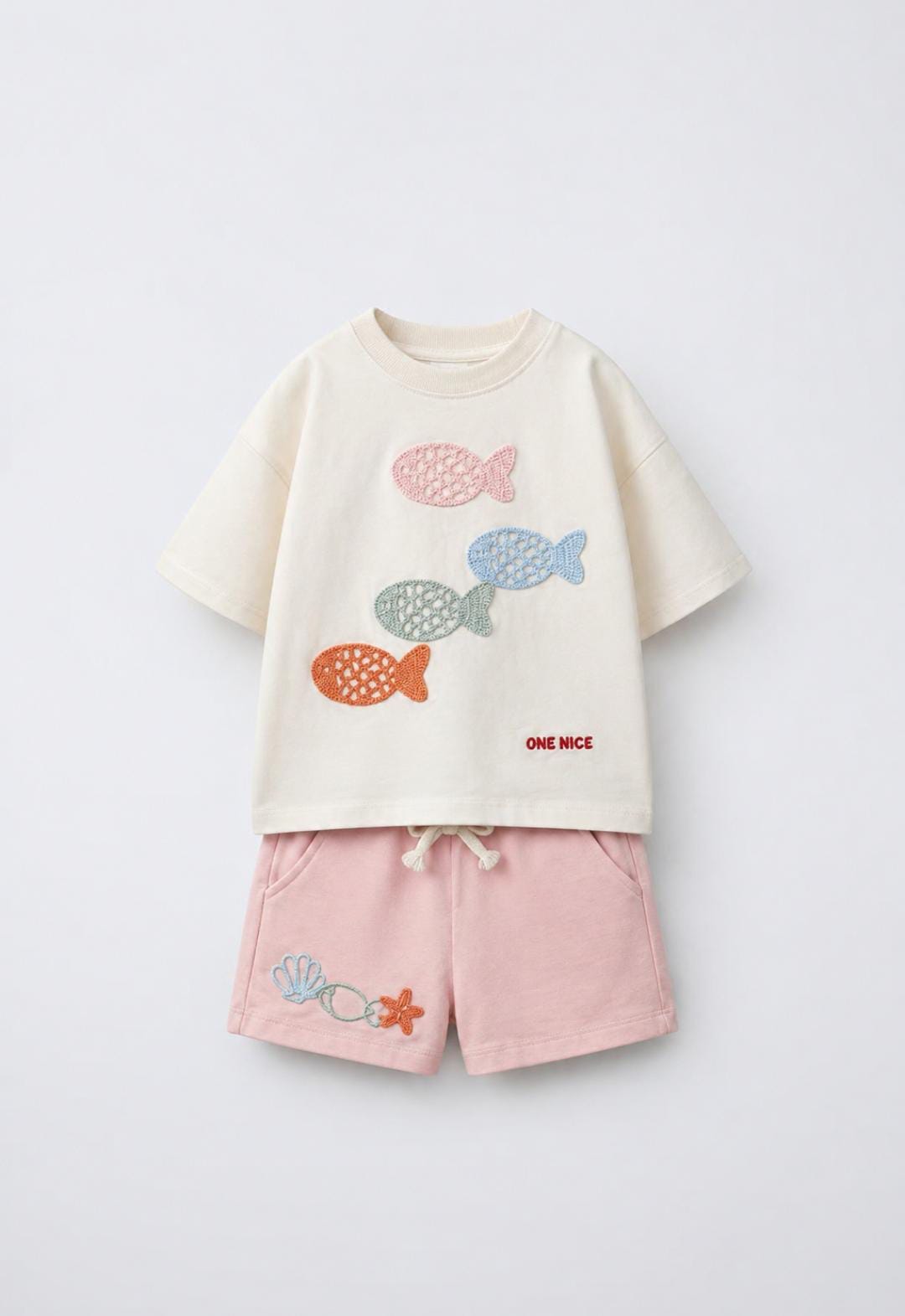 Pastel Fish Embroidered Summer Set