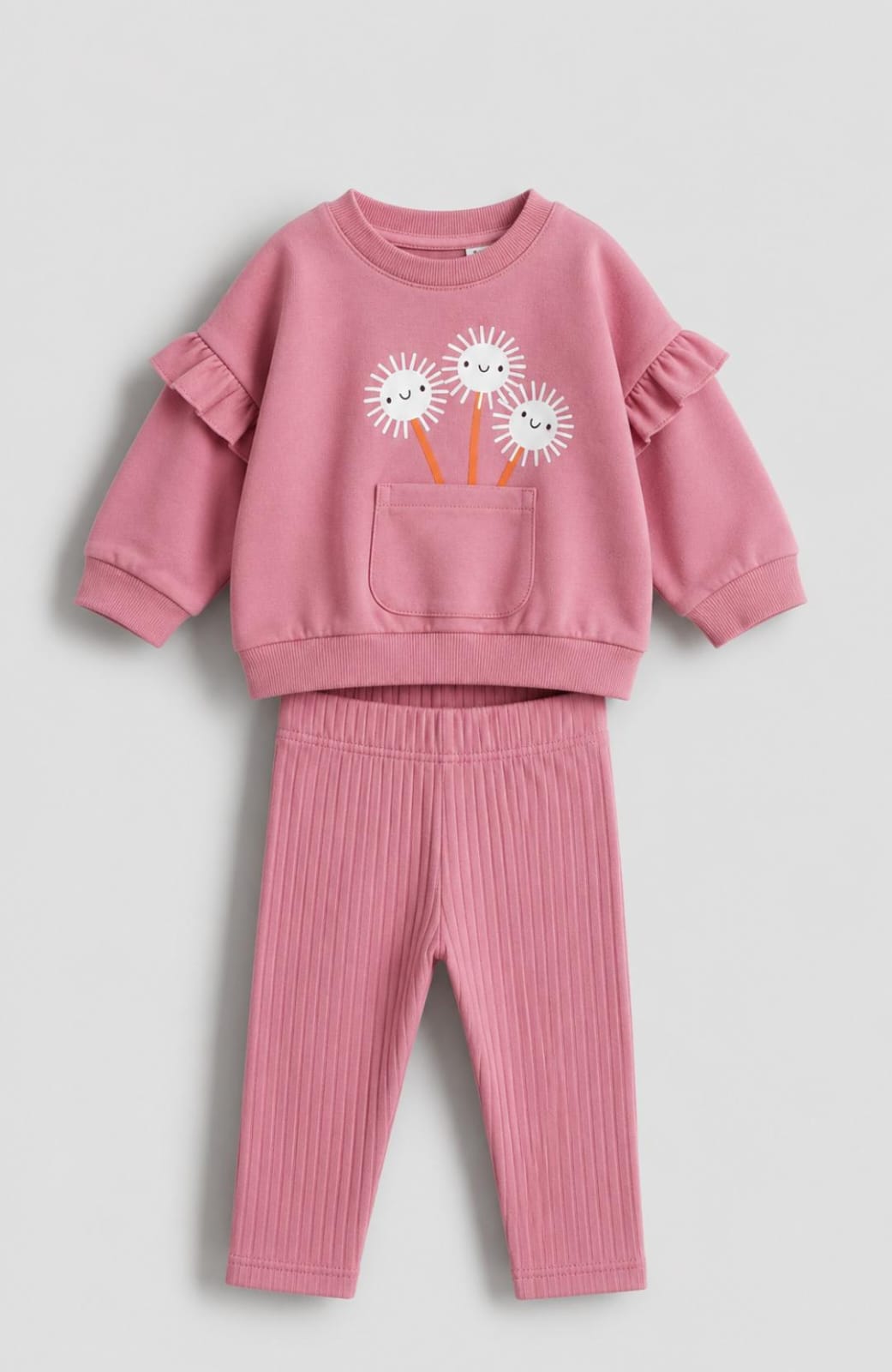 Pink Daisy Ruffle Sweatshirt & Jogger Set