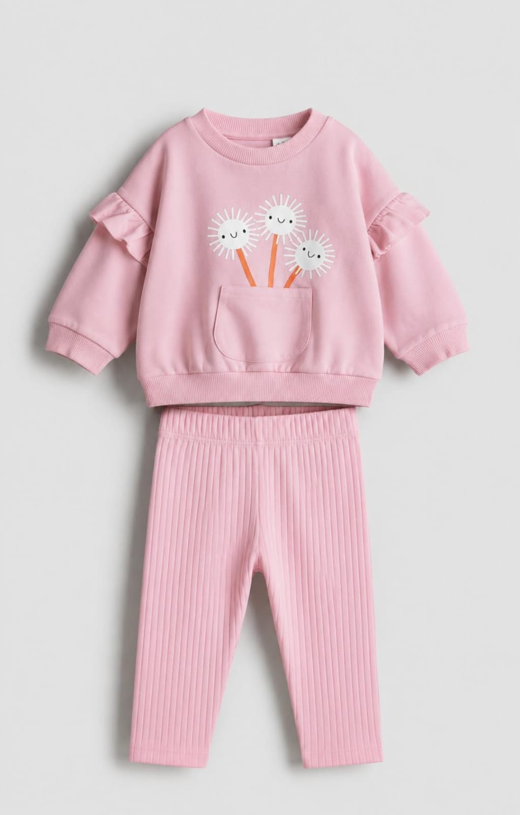 Light Pink Daisy Ruffle Sweatshirt & Jogger Set