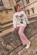 Girls Daisy & Minnie Mouse white Sweatshirt & Pink Ribbed Flare Pants Set