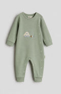 Olive green Car Embroidered Cotton Jumpsuit