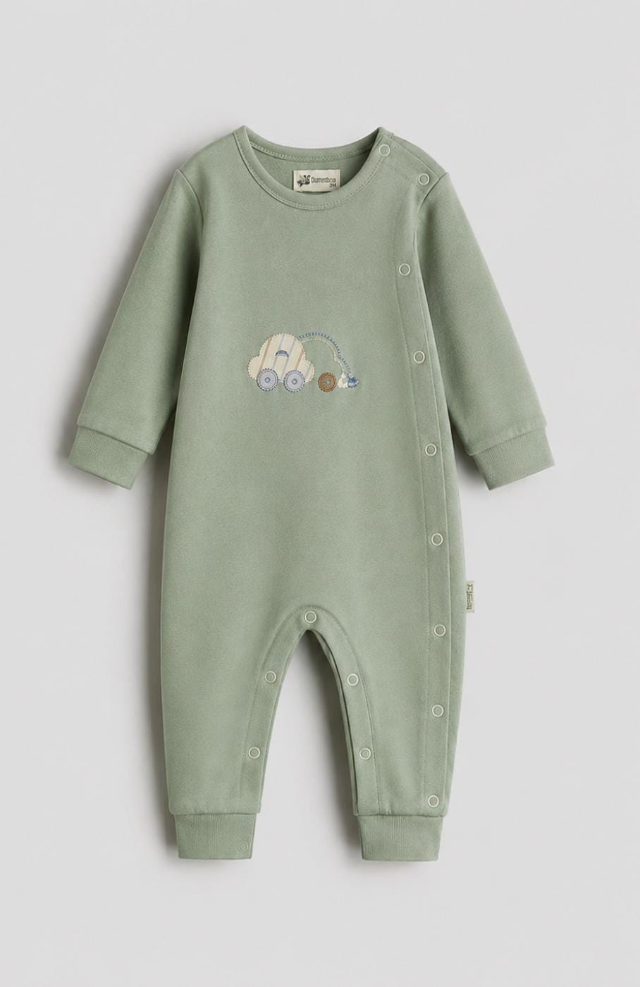 Olive green Car Embroidered Cotton Jumpsuit