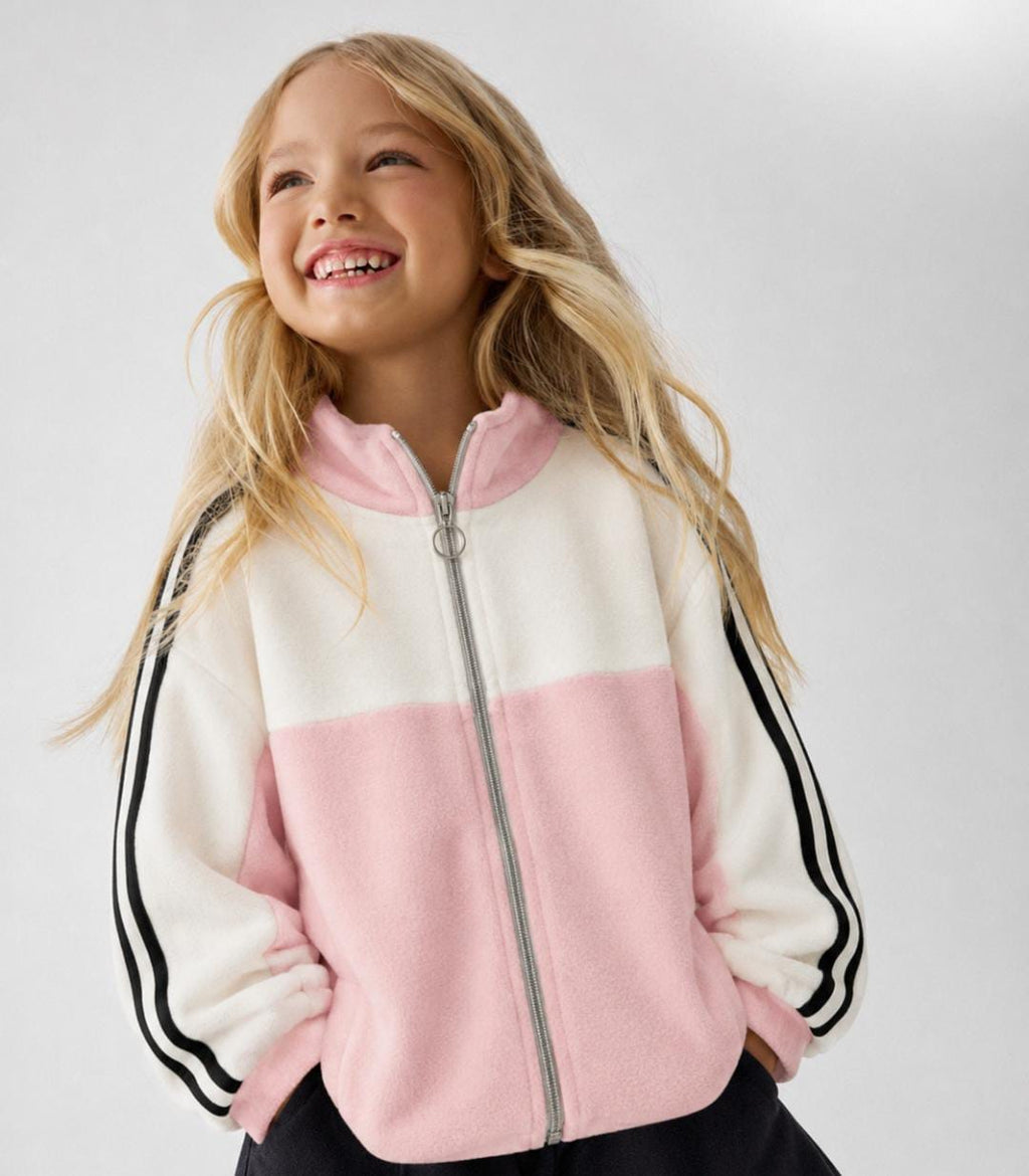 Oversized pink Fleece Fur-Lined Track Jacket