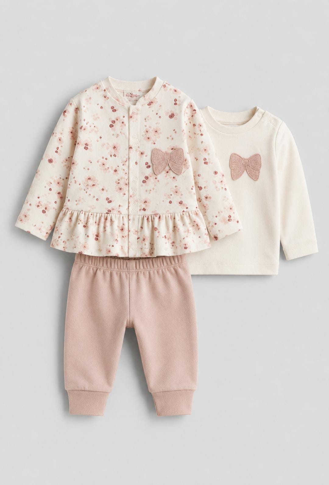 Blush Pink Bow Floral 3-Piece Baby Set