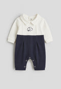 Ivory & Taupe Puppy Embroidered Baby Jumpsuit