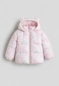 Girls’ Pink Unicorn Print Puffer Jacket with Hood