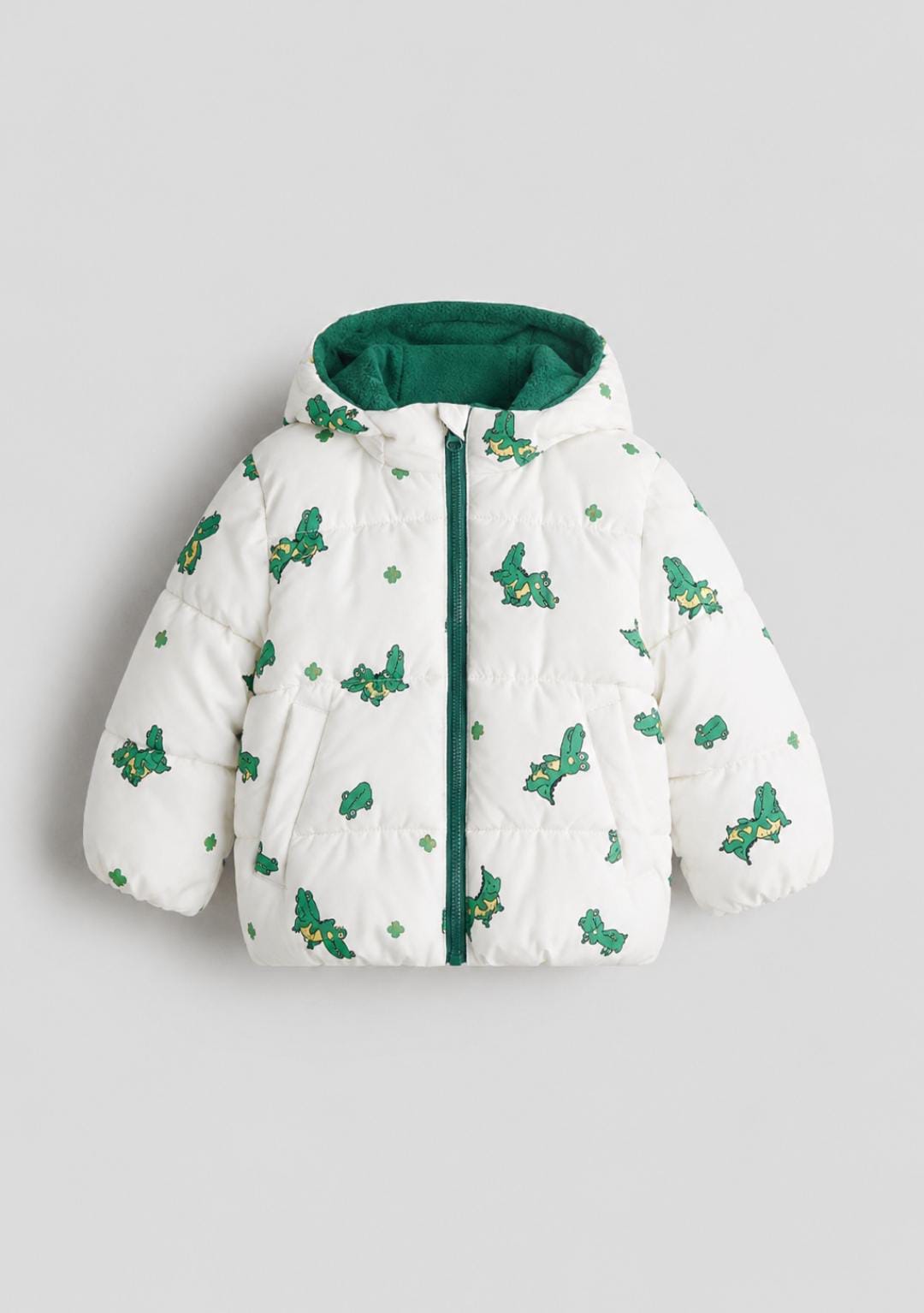 Crocodile Print Fleece-Lined Puffer Jacket