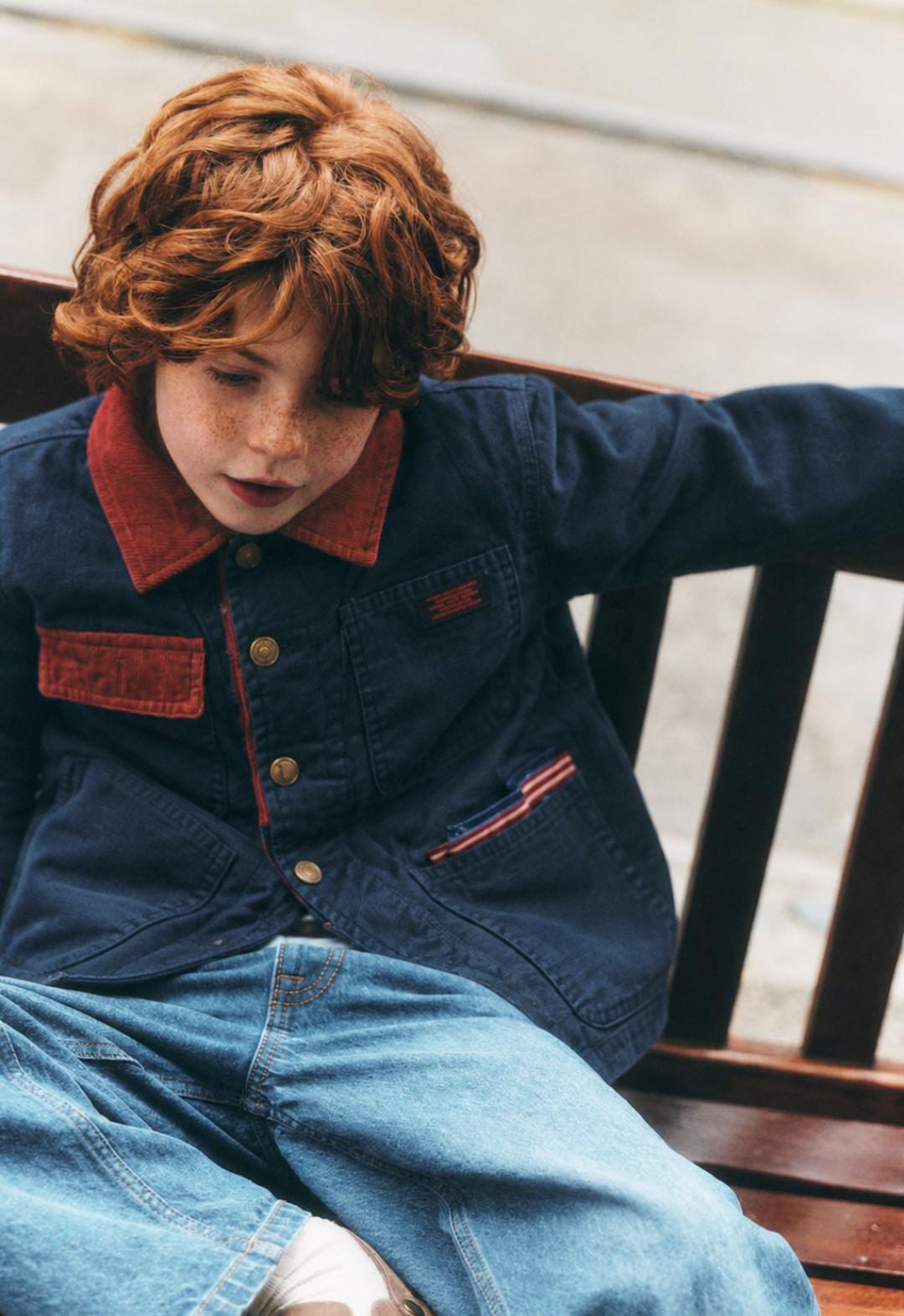 Navy Utility Jacket with Rust Corduroy Details