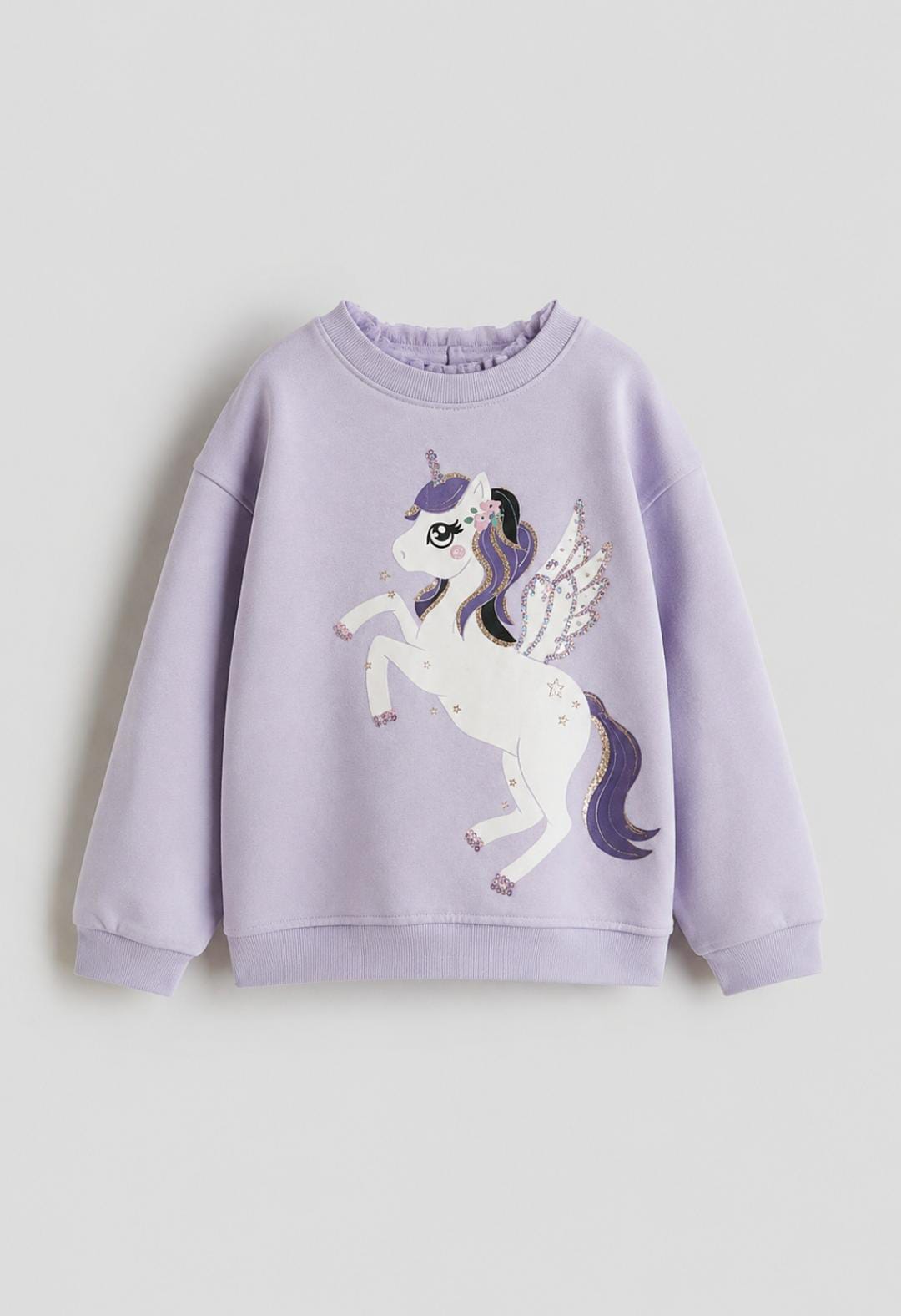 Magical Unicorn Ruffle-Neck Sweatshirt – Lavender