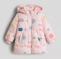 Pink Rainbow Print Hooded Puffer Coat