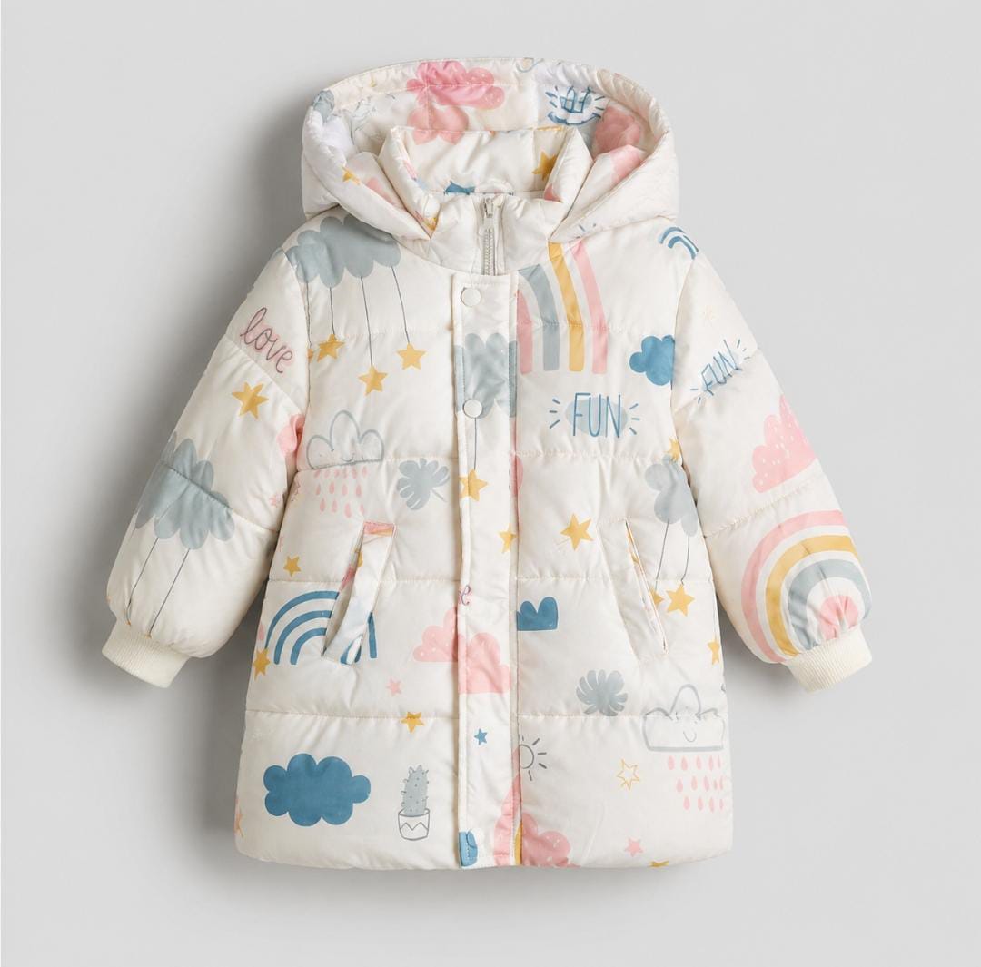 Rainbow Print Hooded Puffer Coat