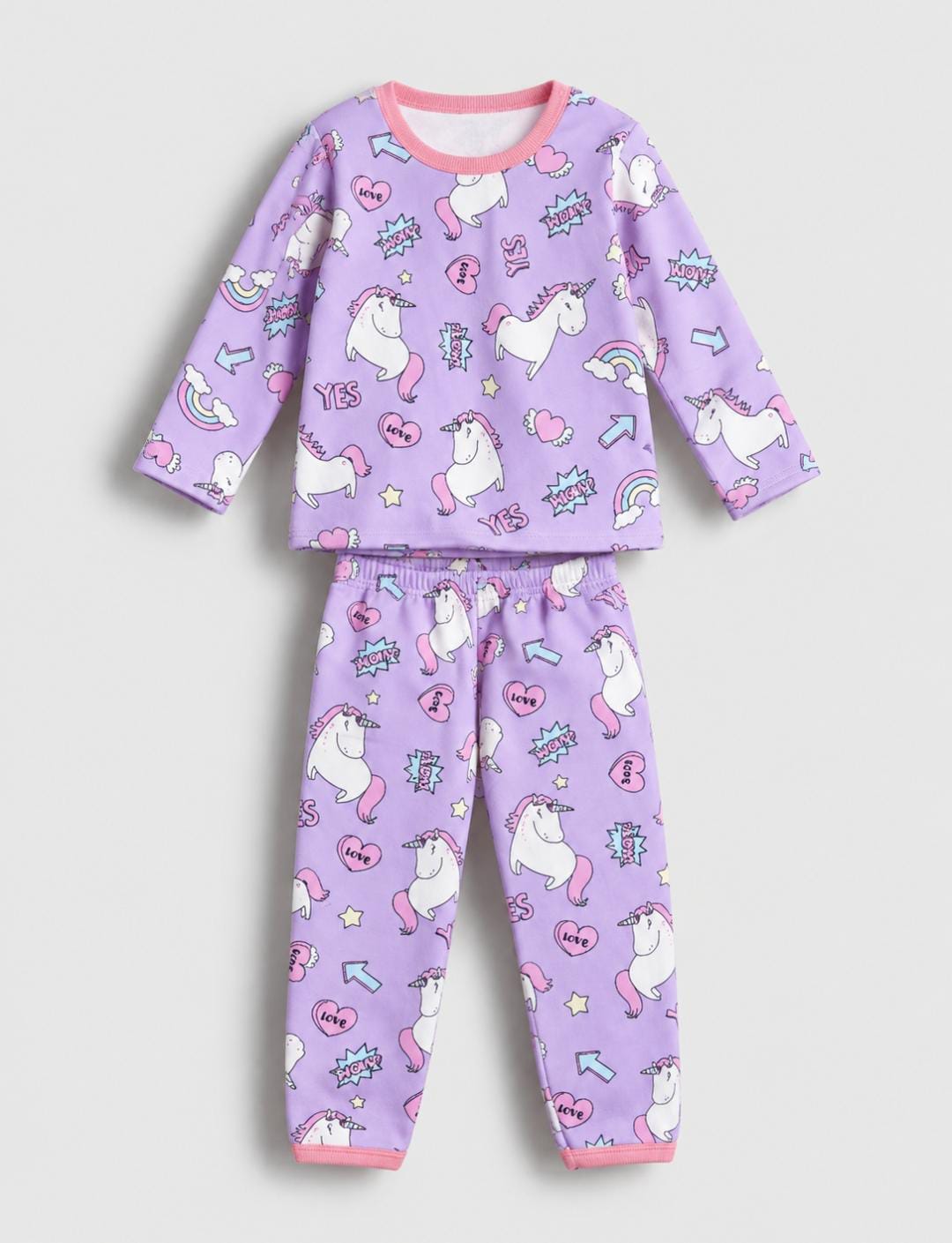 Dreamy Unicorn Girls’ Pajama Set – fleece inside