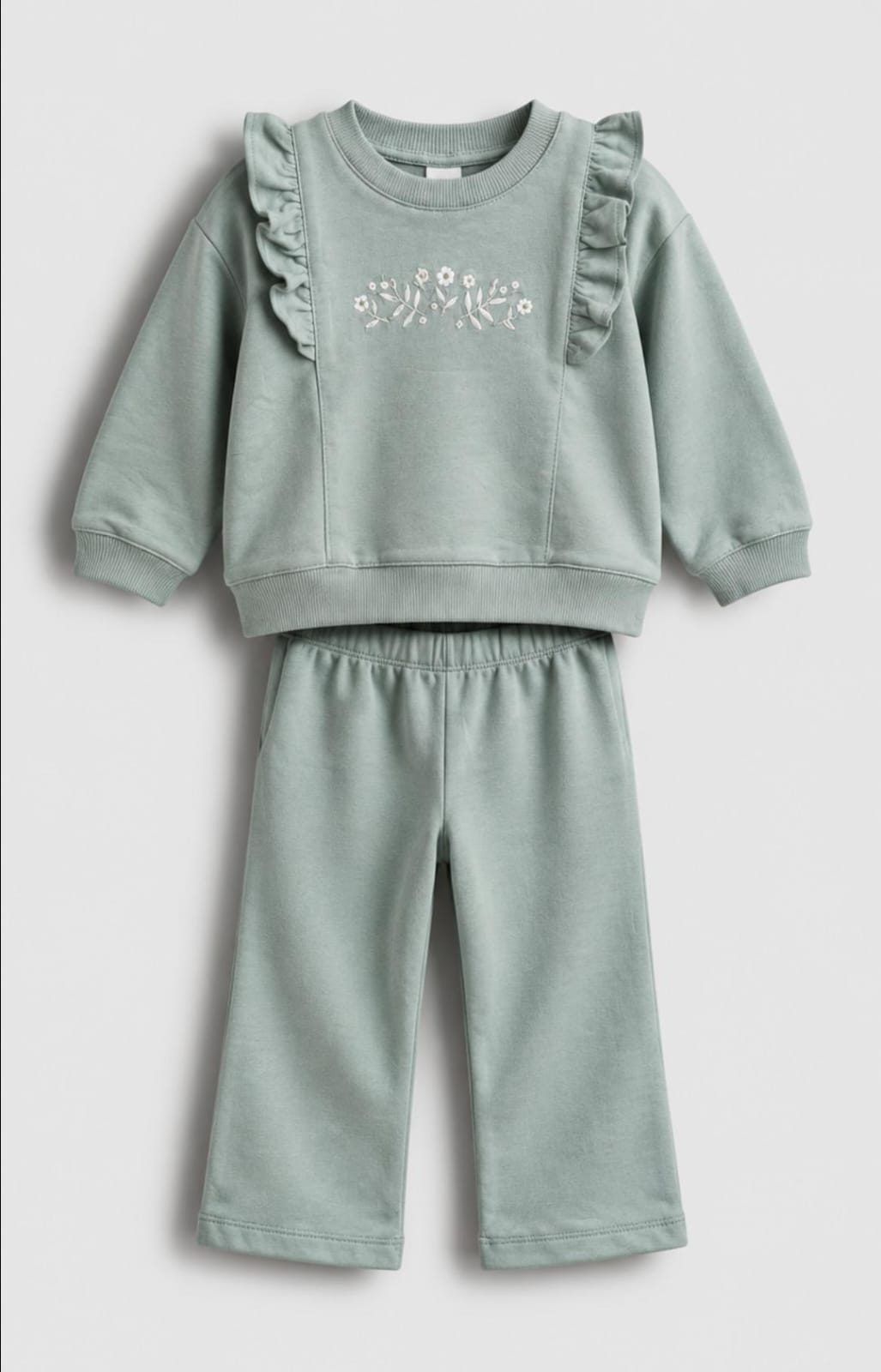 Sage Blossom Ruffle Sweatshirt & Pants Set