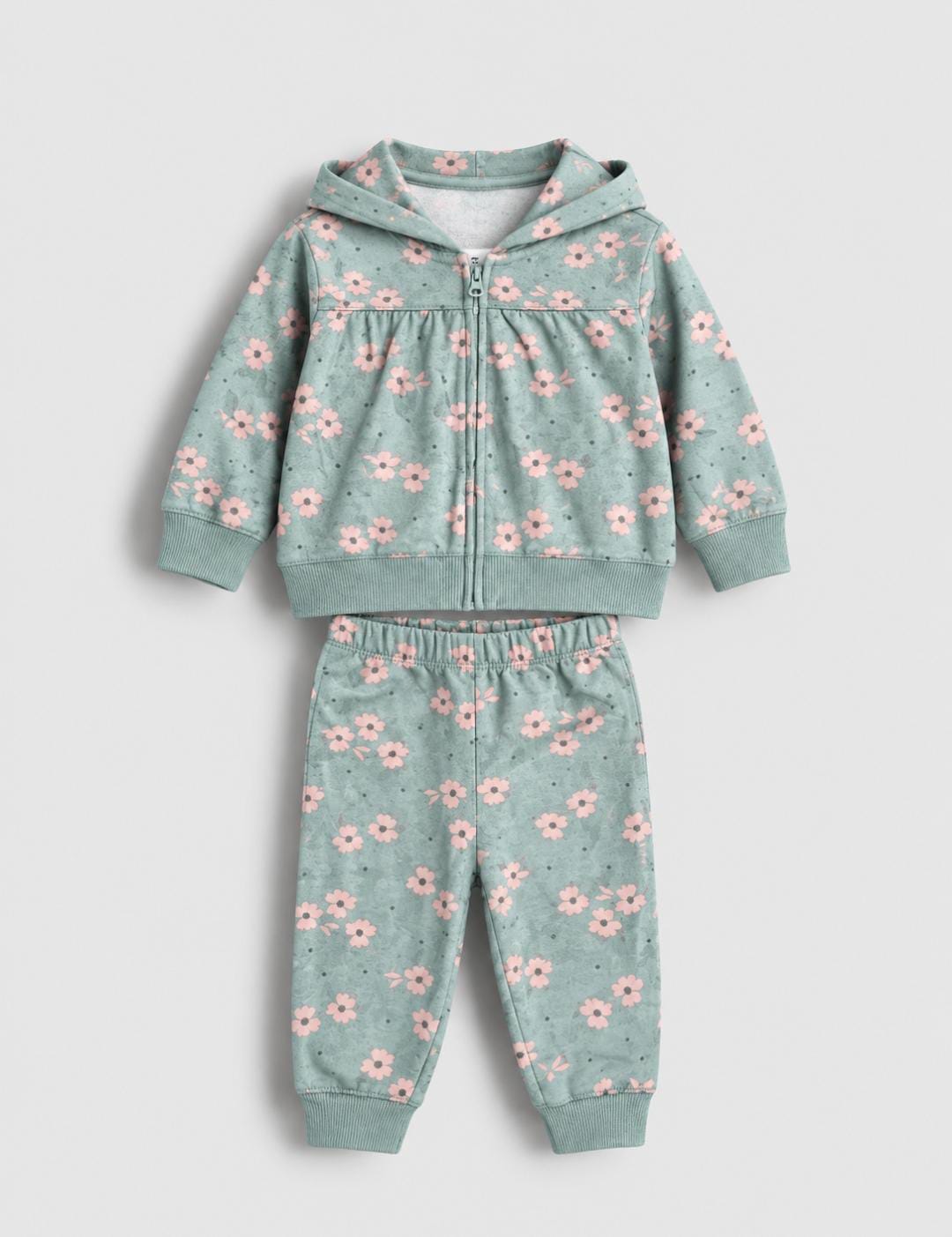 Sage Blossom Floral Hoodie & Jogger Set
