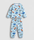 Dino Wheels Blue Kids’ Pajama Set - fleece inside