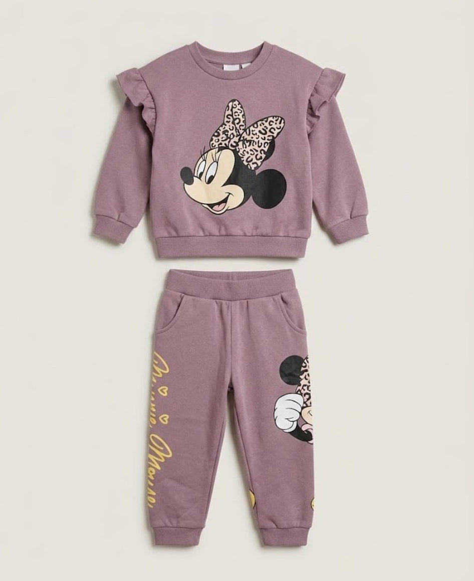 Minnie Mouse Leopard Bow Ruffle Sweatshirt & Jogger Set