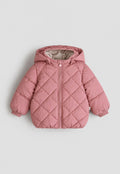 Dusty Rose Quilted Hooded Puffer Jacket - fleece inside