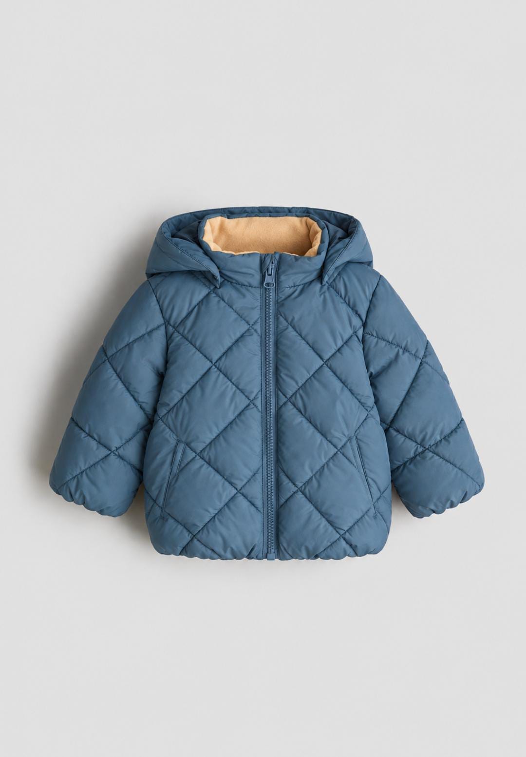 Dusty Blue Quilted Hooded Puffer Jacket - fleece inside