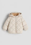 Dusty Beige Quilted Hooded Puffer Jacket - fleece inside