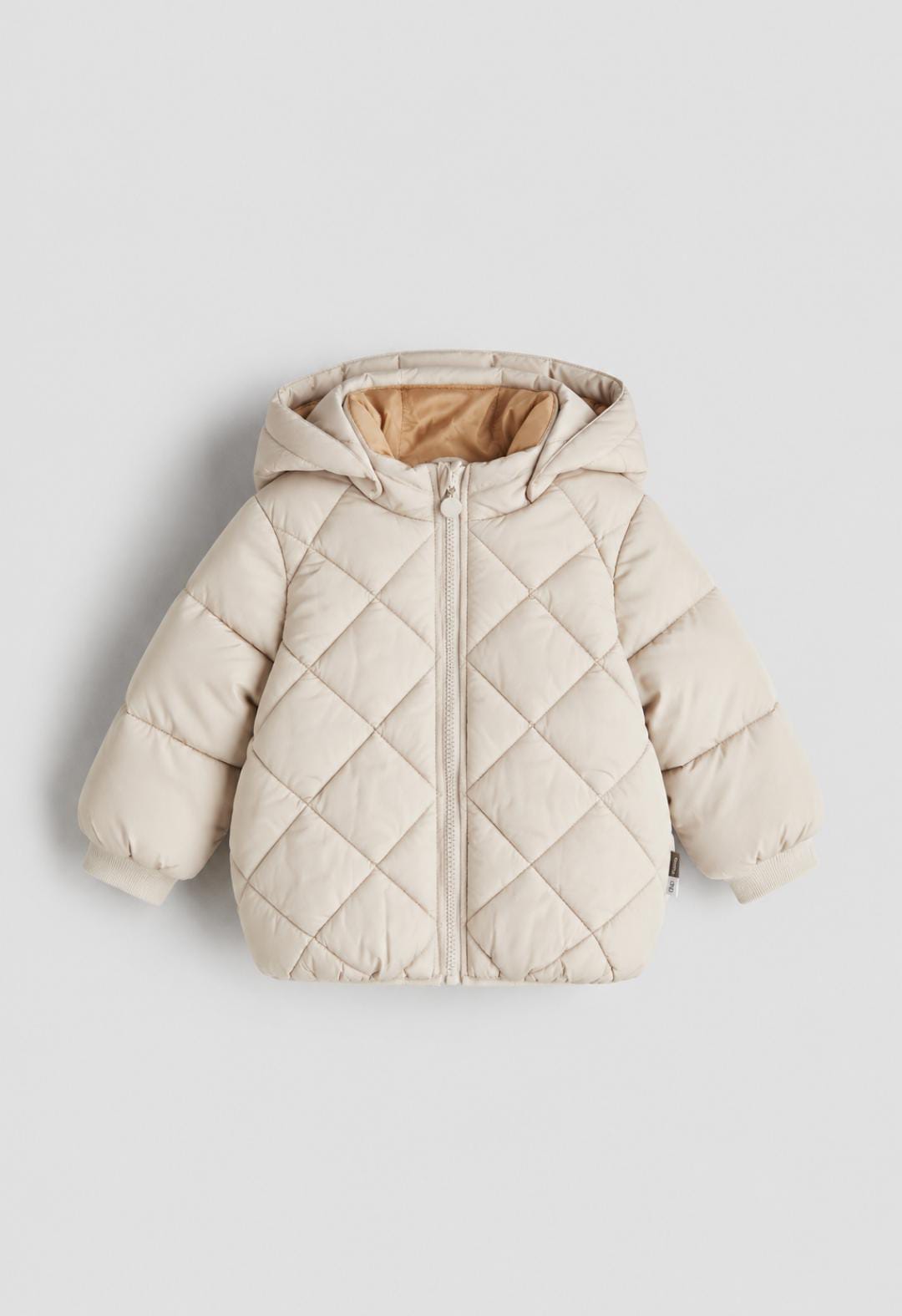 Dusty Beige Quilted Hooded Puffer Jacket - fleece inside