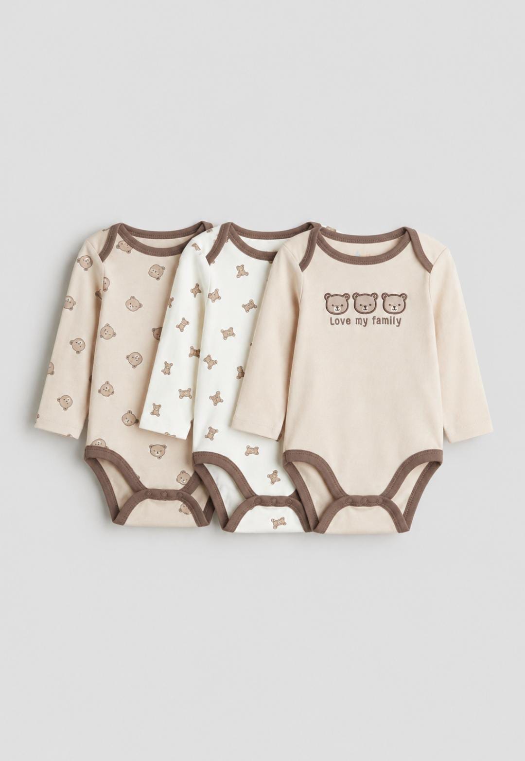 Teddy Bear Love – 3-Pack Long Sleeve Baby Bodysuits