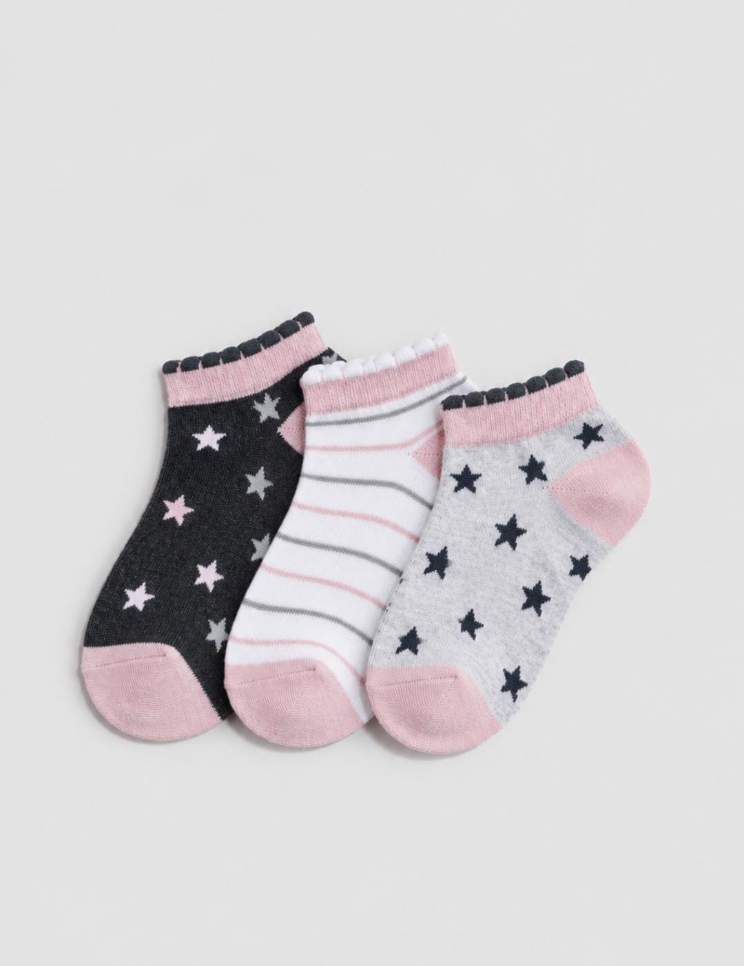 Blush Star Trio Ankle Socks – 3 Pack
