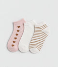 Blush & Gold Glitter Heart Ankle Socks – 3 Pack