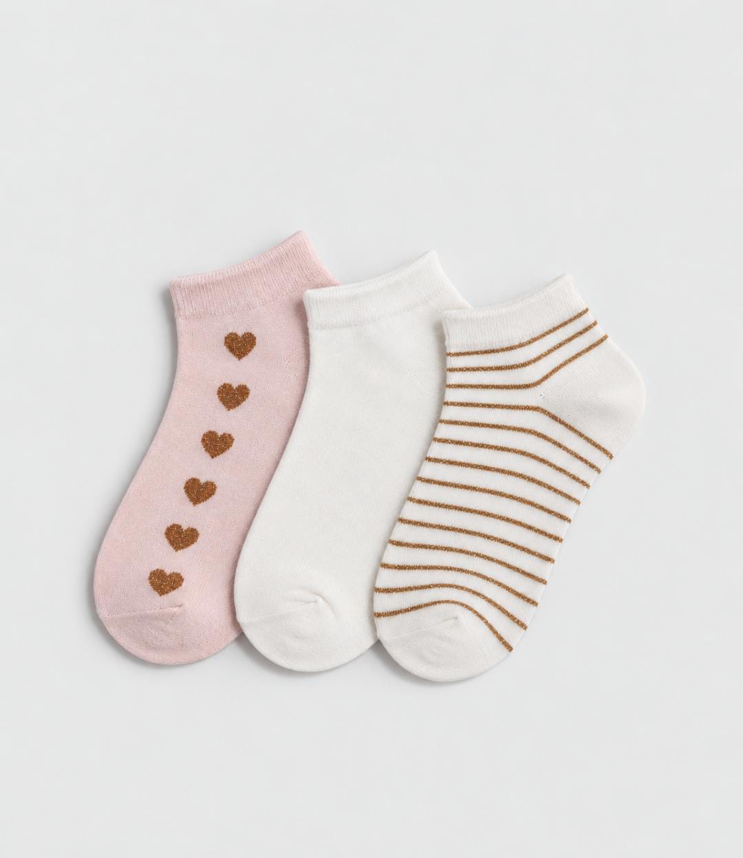 Blush & Gold Glitter Heart Ankle Socks – 3 Pack