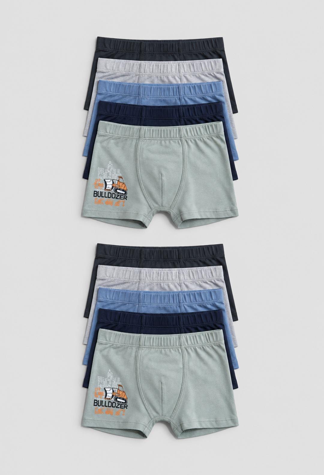 Boys’ Bulldozer Print Cotton Boxer Briefs – 10 Pack