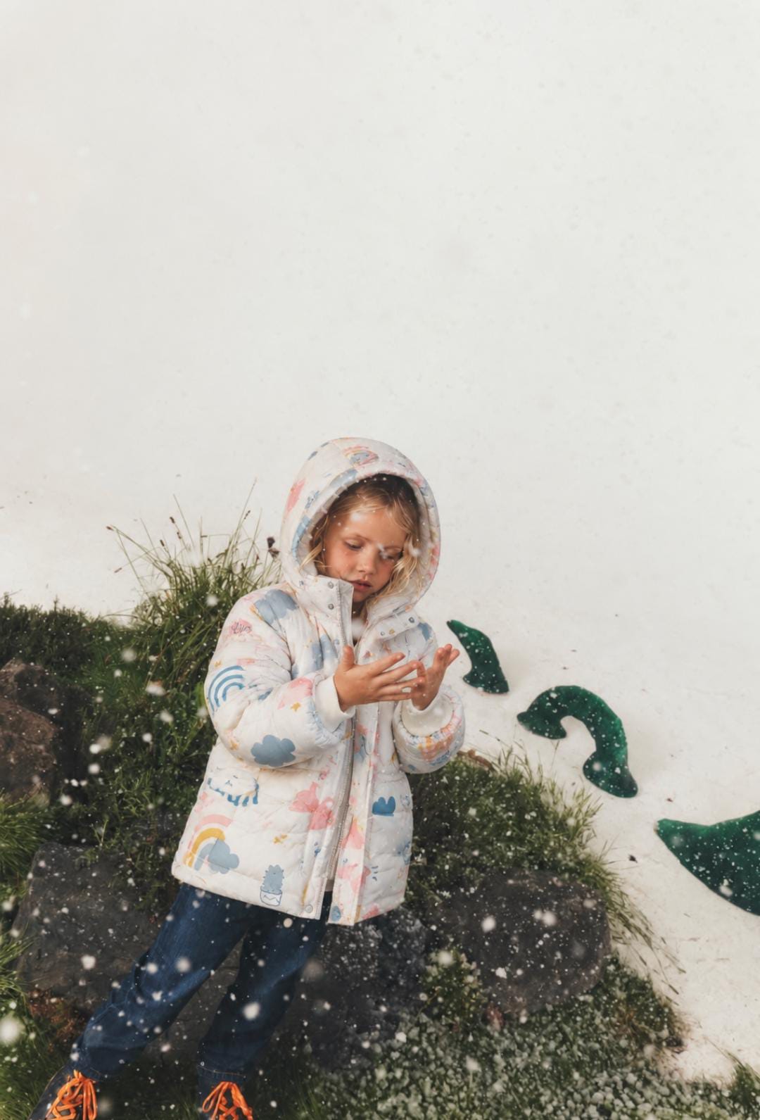 Rainbow Print Hooded Puffer Coat