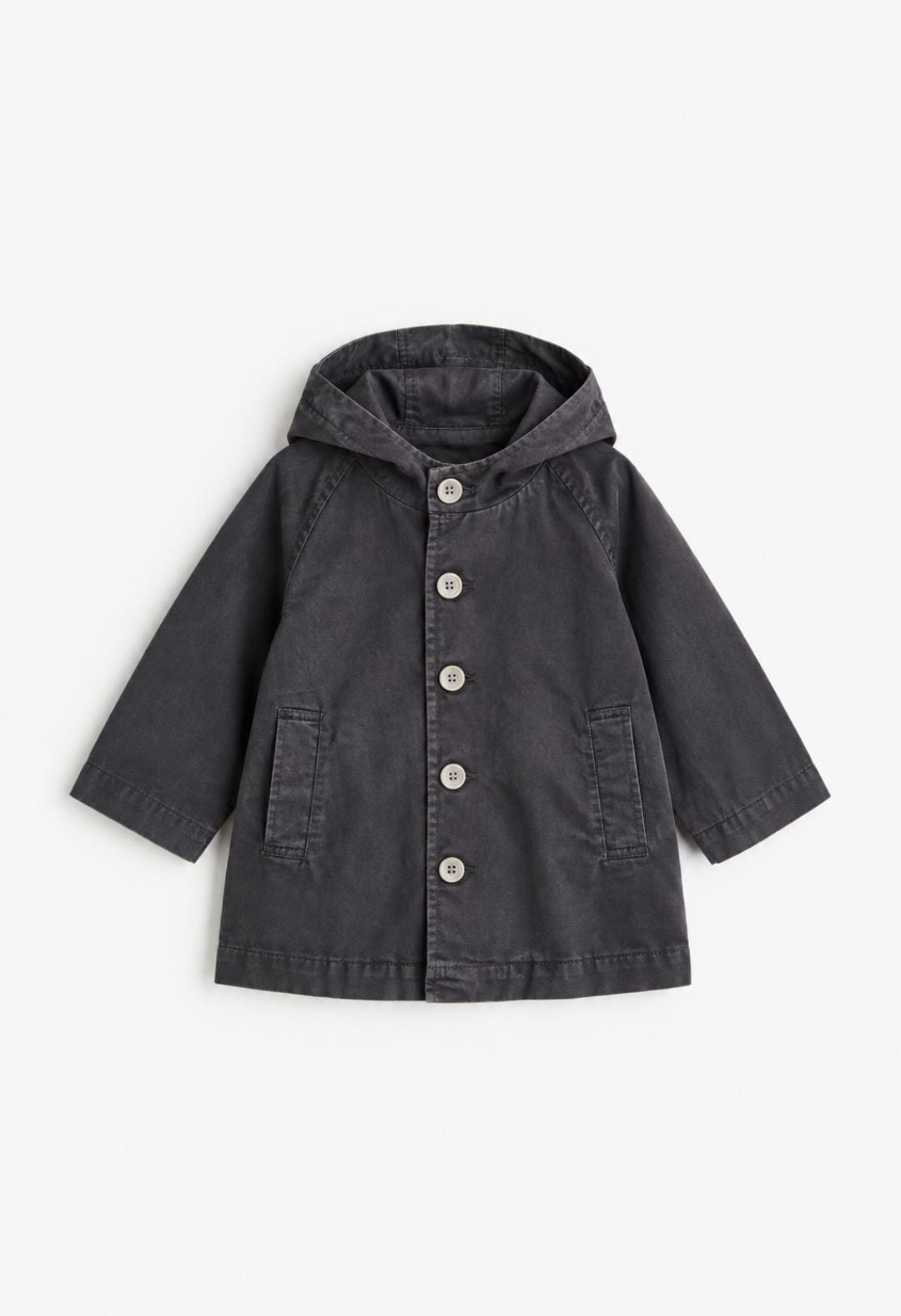 Washed Black Hooded Coat
