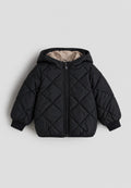 Black Diamond Quilted Hooded Puffer Jacket - fleece inside