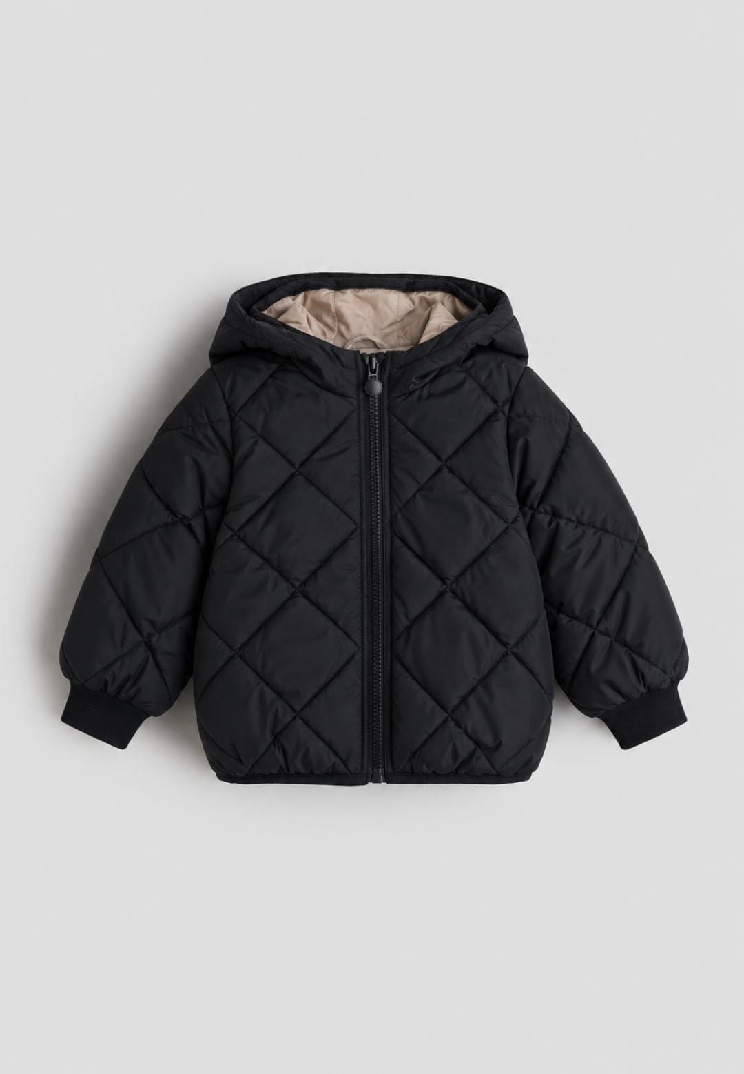 Black Diamond Quilted Hooded Puffer Jacket - fleece inside