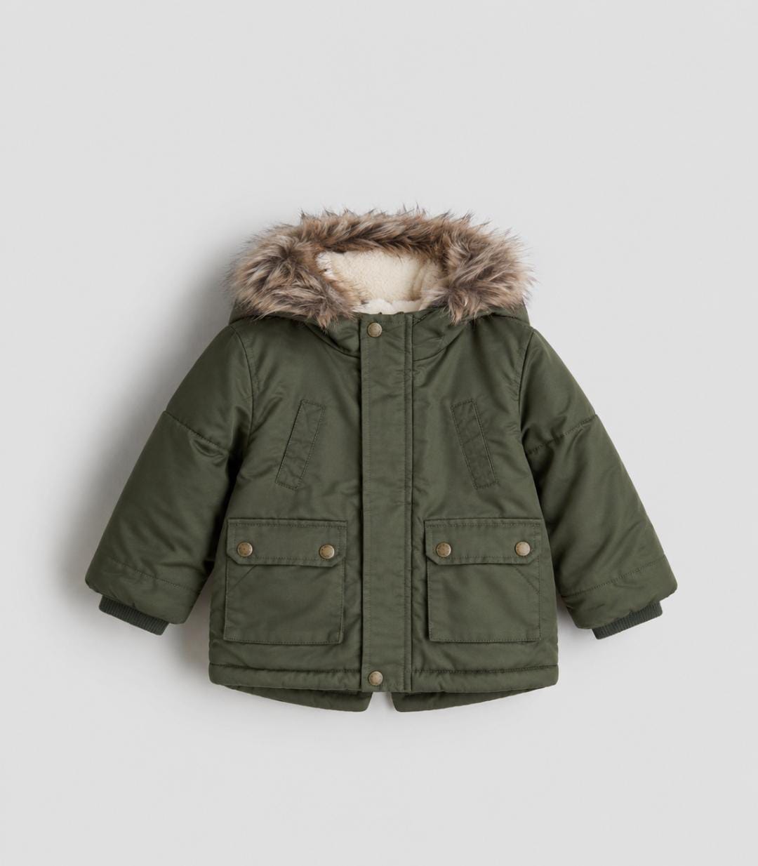 Olive Green Faux-Fur Hooded Winter Parka