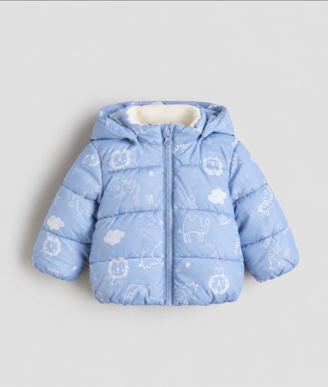 Safari Print Hooded Puffer Jacket - fleece inside
