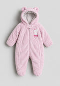 Pink Plush Hooded Baby Jumpsuit