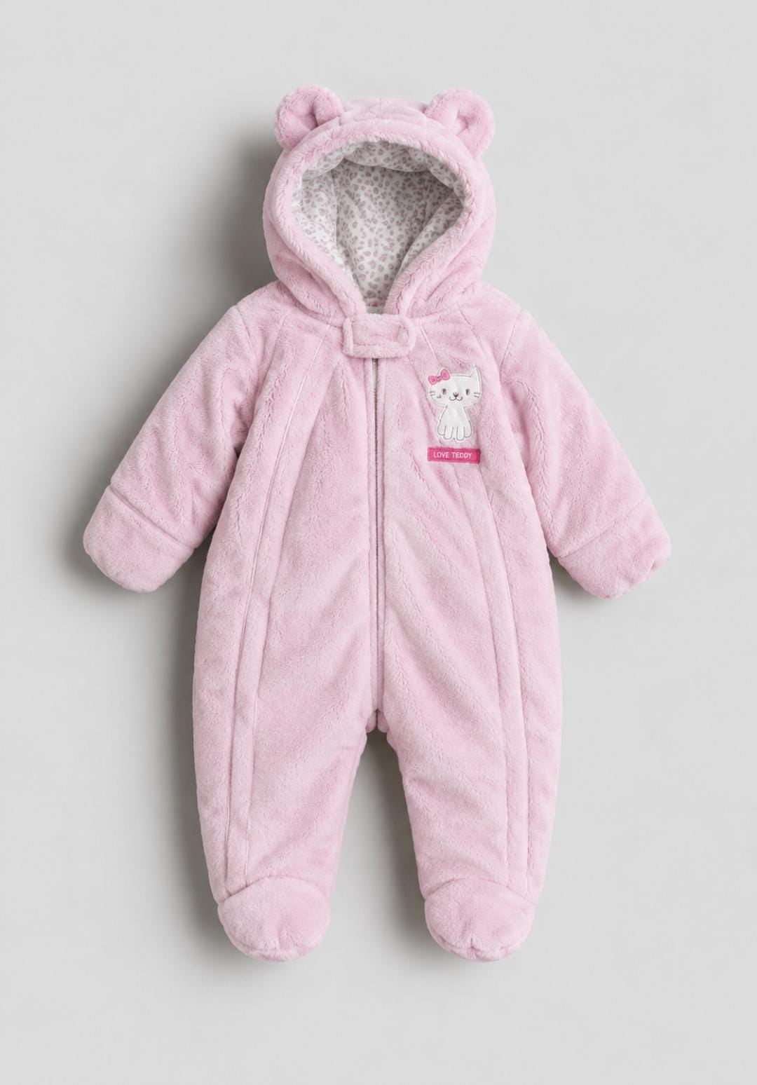 Pink Plush Hooded Baby Jumpsuit