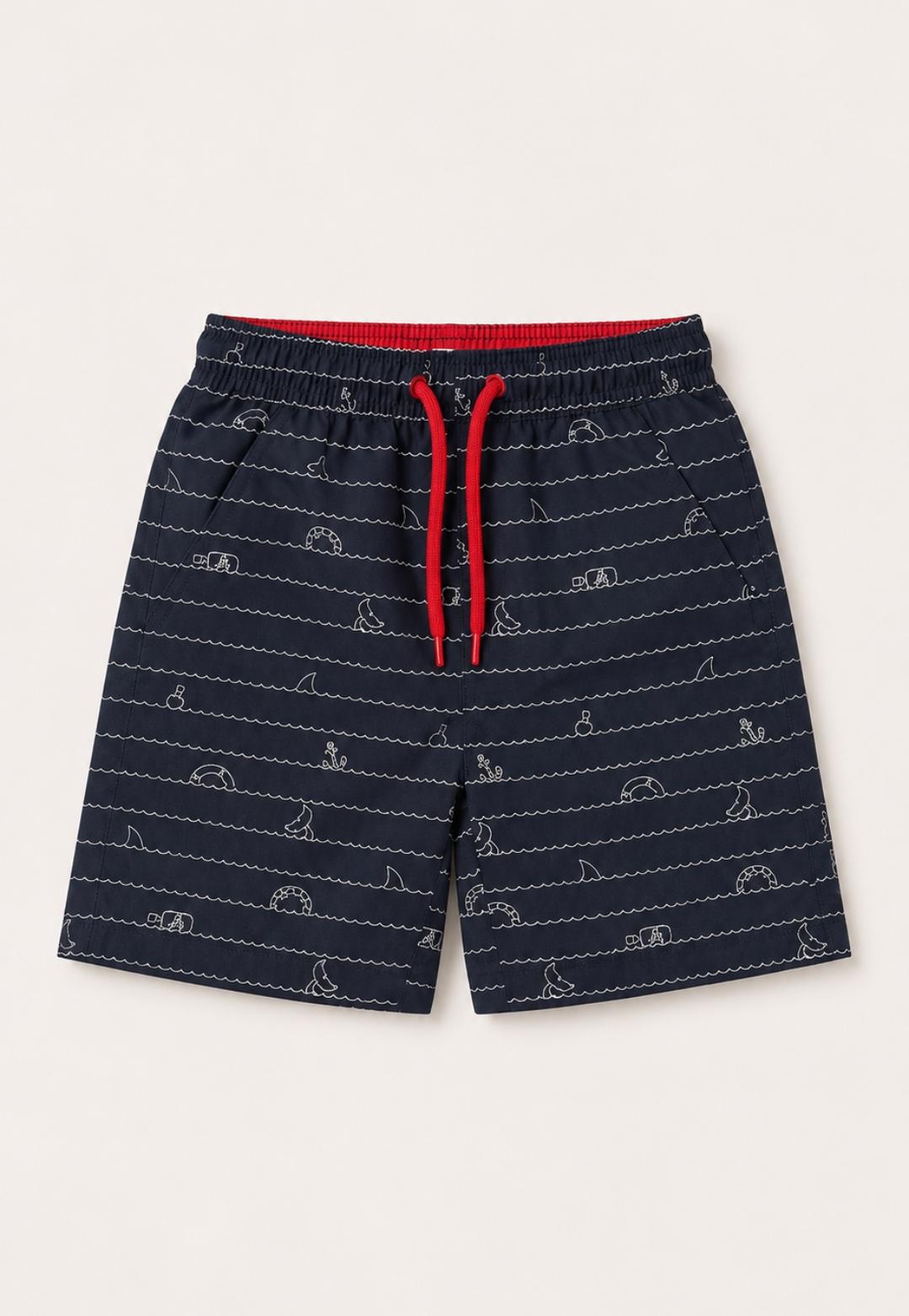Navy Ocean Print Swim Shorts