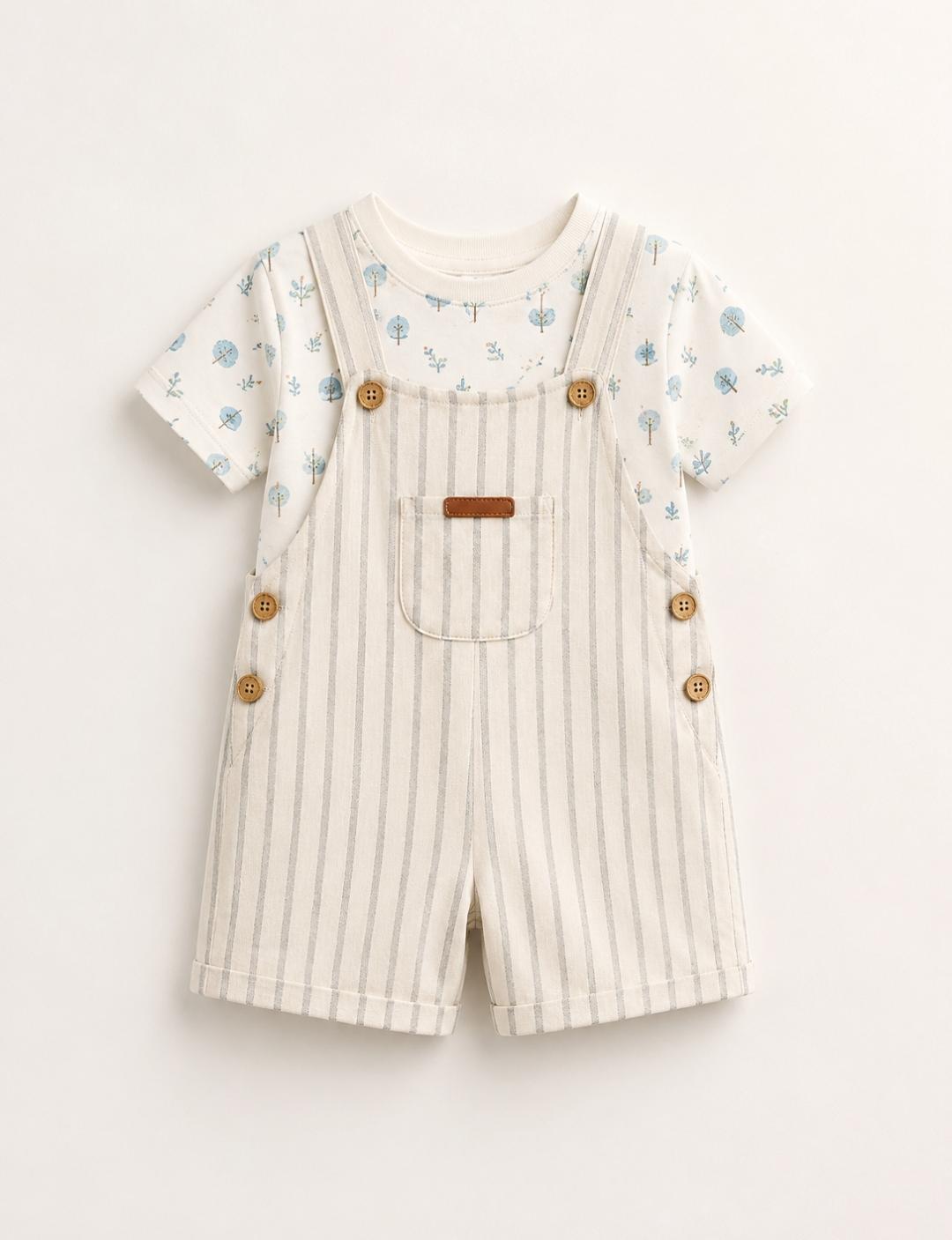 2-Piece Baby Trees Dungaree Set