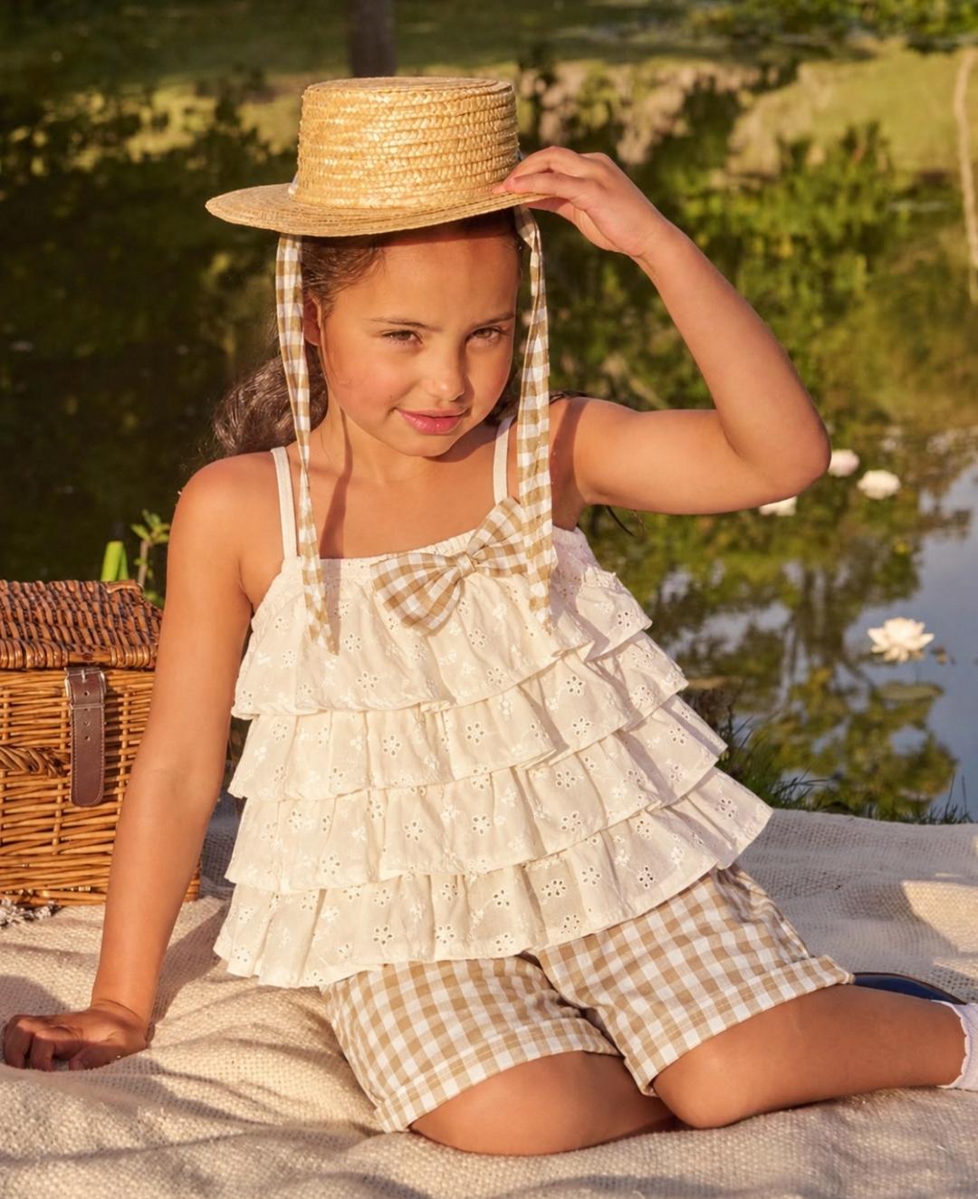 Eyelet Ruffle Top & Gingham Shorts Set