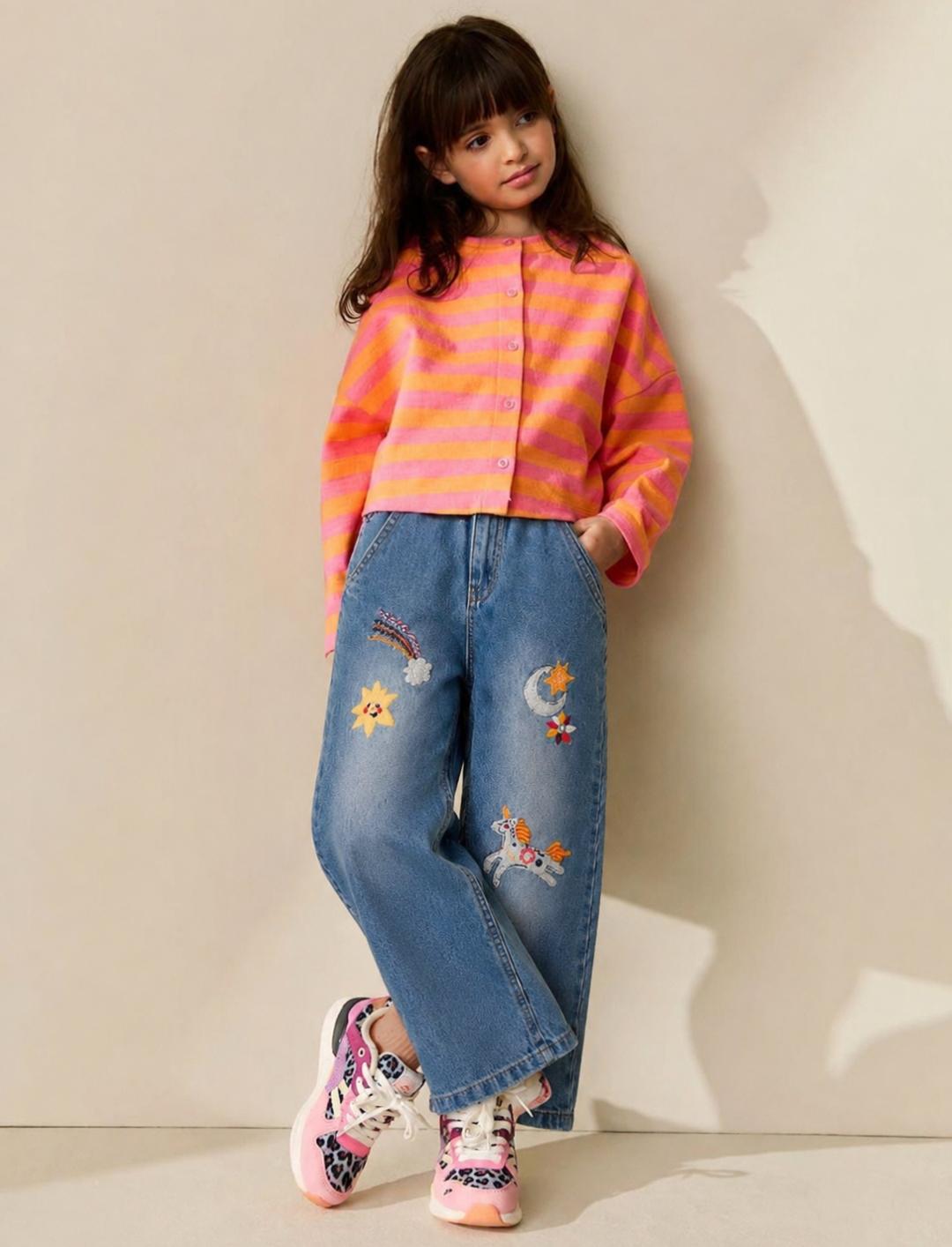 Embroidered Wide-Leg Jeans