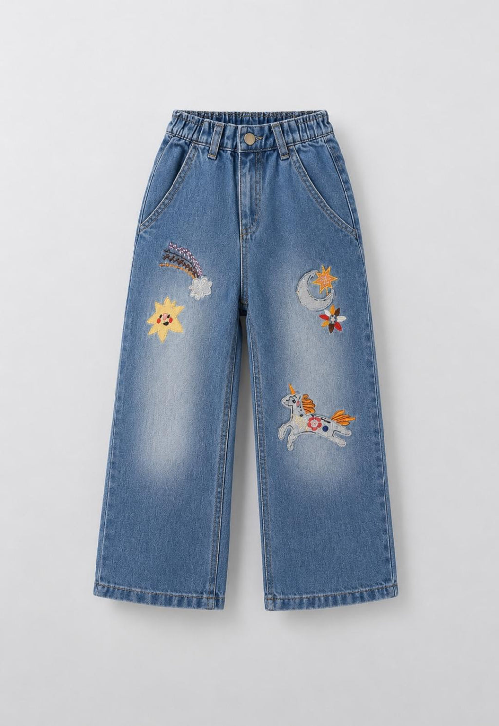 Embroidered Wide-Leg Jeans