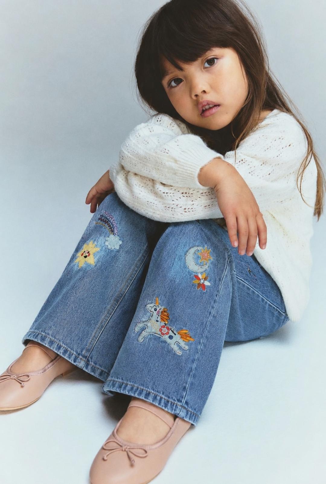 Embroidered Wide-Leg Jeans